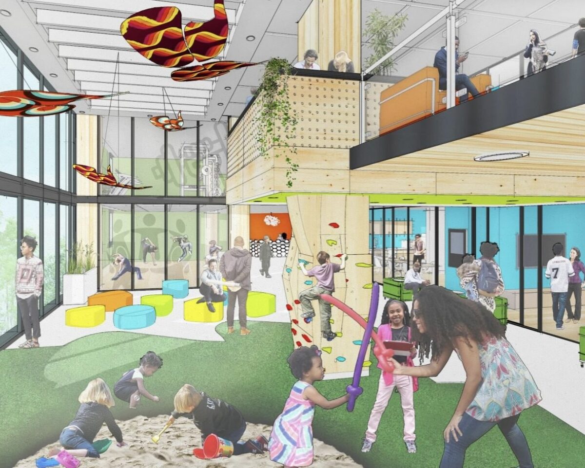 community space with children playing
